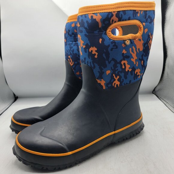 Bogs Grasp New Camo Kids 6 Black Blue Orange Rain Boots Waterproof Outdoors - Picture 4 of 13